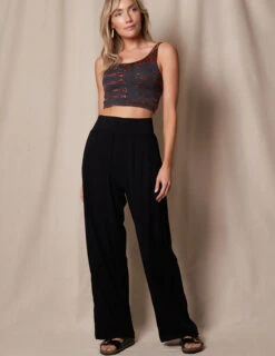 Linen / Bamboo Soft Waist Pants - Black -Tops & Tees Sale BS02 BLK