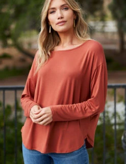 Bamboo Dolman Long Sleeve Tee - Rust -Tops & Tees Sale DSC04145
