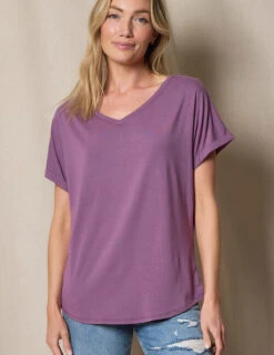 Bamboo / Organic Cotton V-Neck Dolman Top - Dusty Purple -Tops & Tees Sale SIVANA032120245785