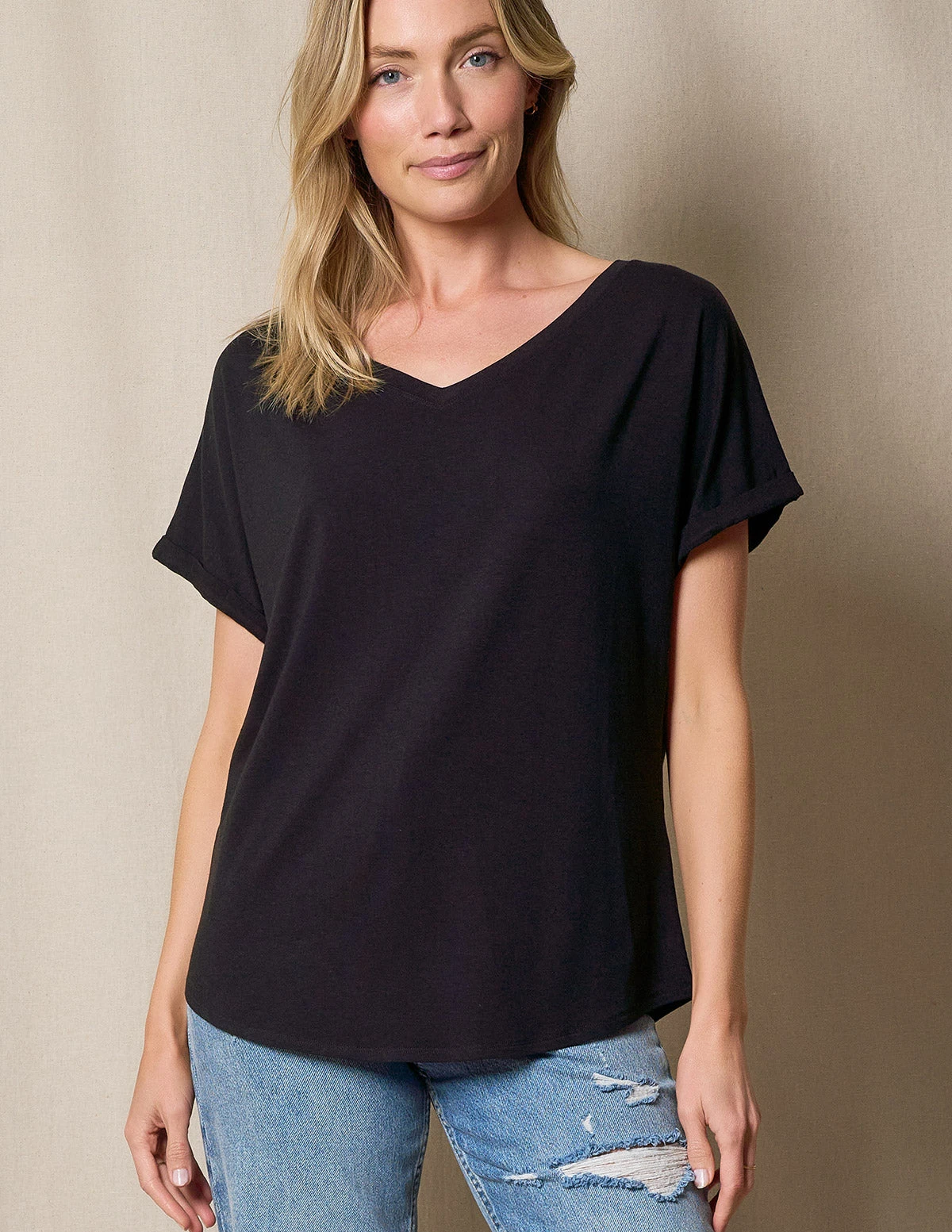 Bamboo / Organic Cotton V-Neck Dolman Top - Black 3 Bamboo / Organic Cotton V-Neck Dolman Top - Black