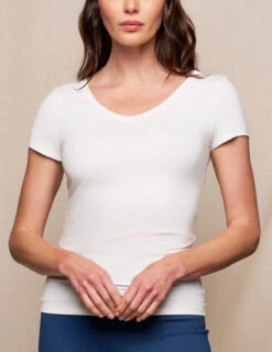 Bamboo Close Fit V-Neck Top - Soft White -Tops & Tees Sale SIVANA0415252540 final