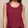 Linen / Bamboo Peplum Tank - Burgundy 1 Linen / Bamboo Peplum Tank - Burgundy -Tops & Tees Sale SIVANA0415252727 final T