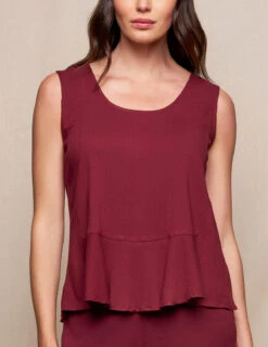 Linen / Bamboo Peplum Tank - Burgundy