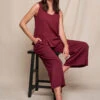 Linen / Bamboo Soft Waist Capri Pants - Burgundy -Tops & Tees Sale SIVANA0415252756
