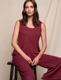 Linen / Bamboo Peplum Tank - Burgundy -Tops & Tees Sale SIVANA0415252758