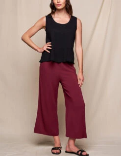 Linen / Bamboo Soft Waist Capri Pants - Burgundy -Tops & Tees Sale SIVANA0415252768 final
