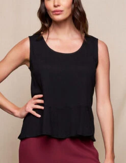 Linen / Bamboo Peplum Tank - Black -Tops & Tees Sale SIVANA0415252768 final T