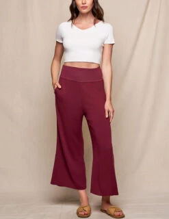 Linen / Bamboo Soft Waist Capri Pants - Burgundy -Tops & Tees Sale SIVANA0415252786 final