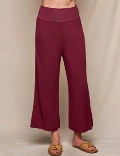 Linen / Bamboo Soft Waist Capri Pants - Burgundy -Tops & Tees Sale SIVANA0415252821 final