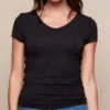 Bamboo Close Fit V-Neck Top - Black -Tops & Tees Sale SIVANA0415252984 final