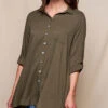 Linen / Bamboo Button Front Tunic - Olive -Tops & Tees Sale SIVANA0415253015