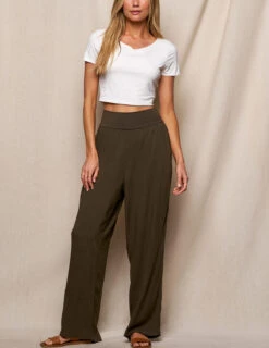 Linen / Bamboo Soft Waist Pants - Olive