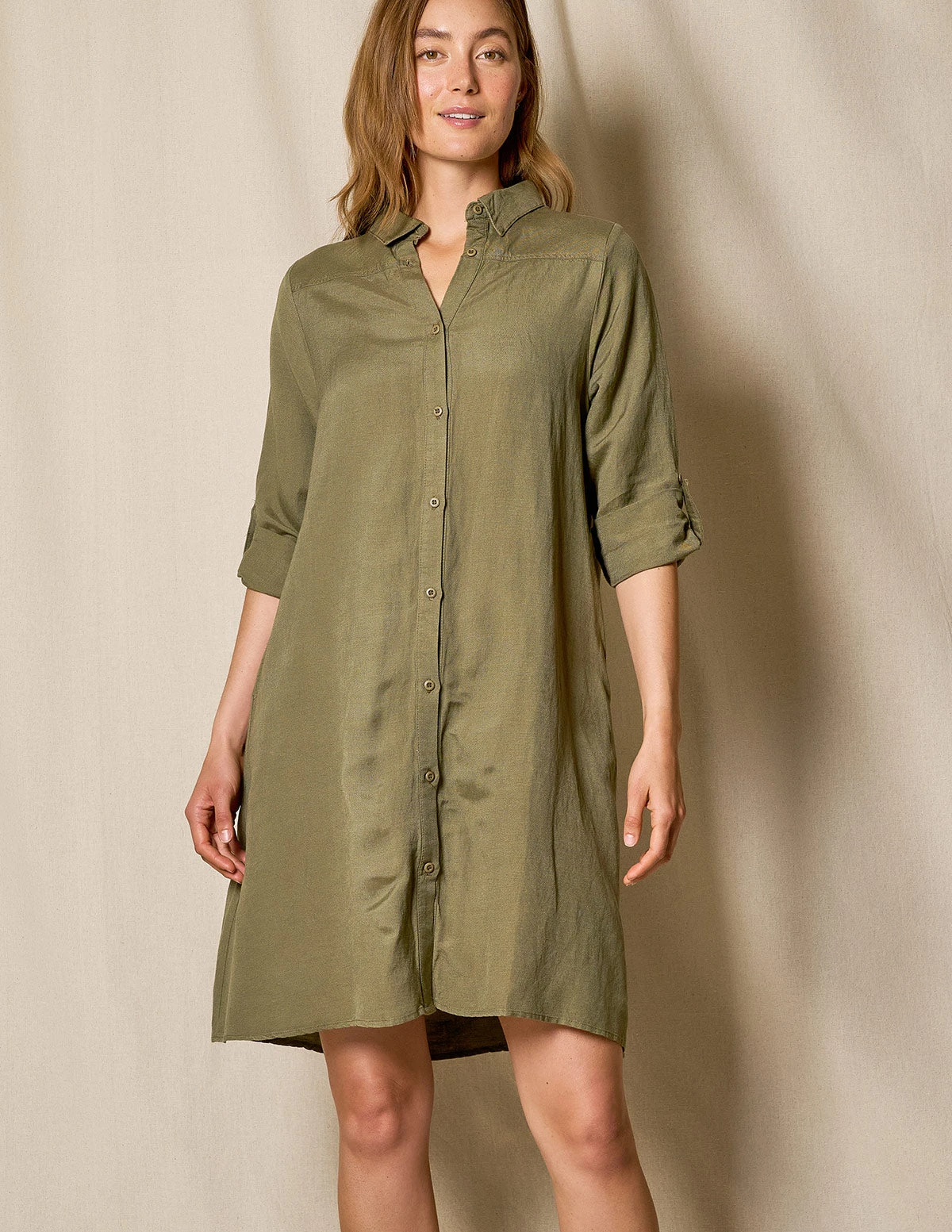 Linen / Bamboo Shirtdress - Army 4 Linen / Bamboo Shirtdress - Army - Image 2