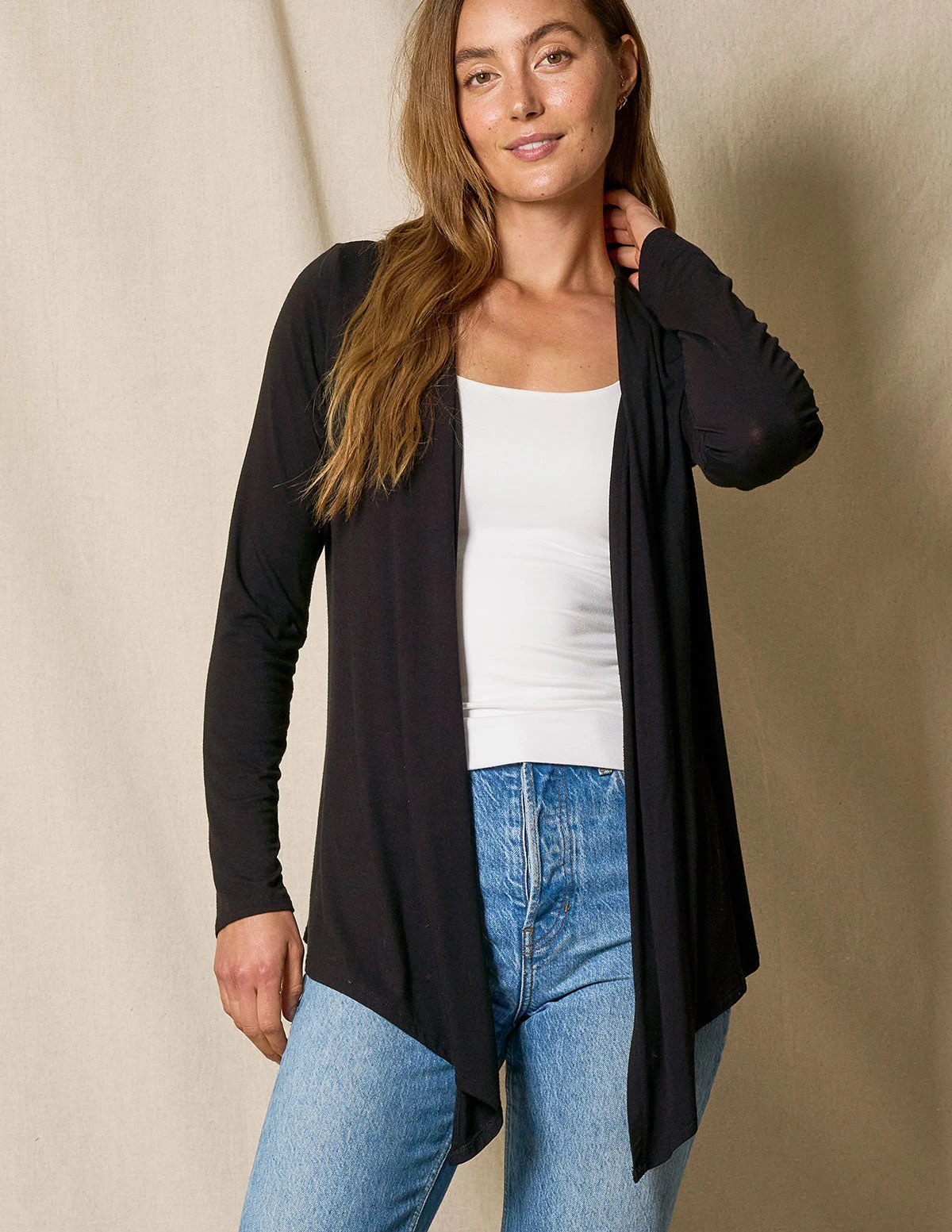 Bamboo Open Front Jacket - Black 5 Bamboo Open Front Jacket - Black - Image 3