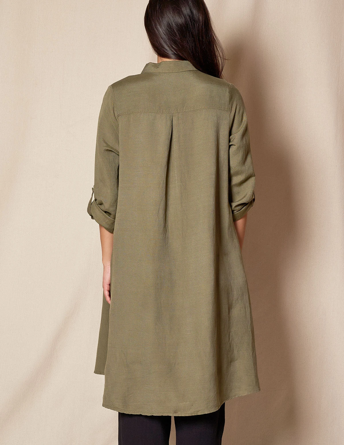 Linen / Bamboo Shirtdress - Army 5 Linen / Bamboo Shirtdress - Army - Image 3