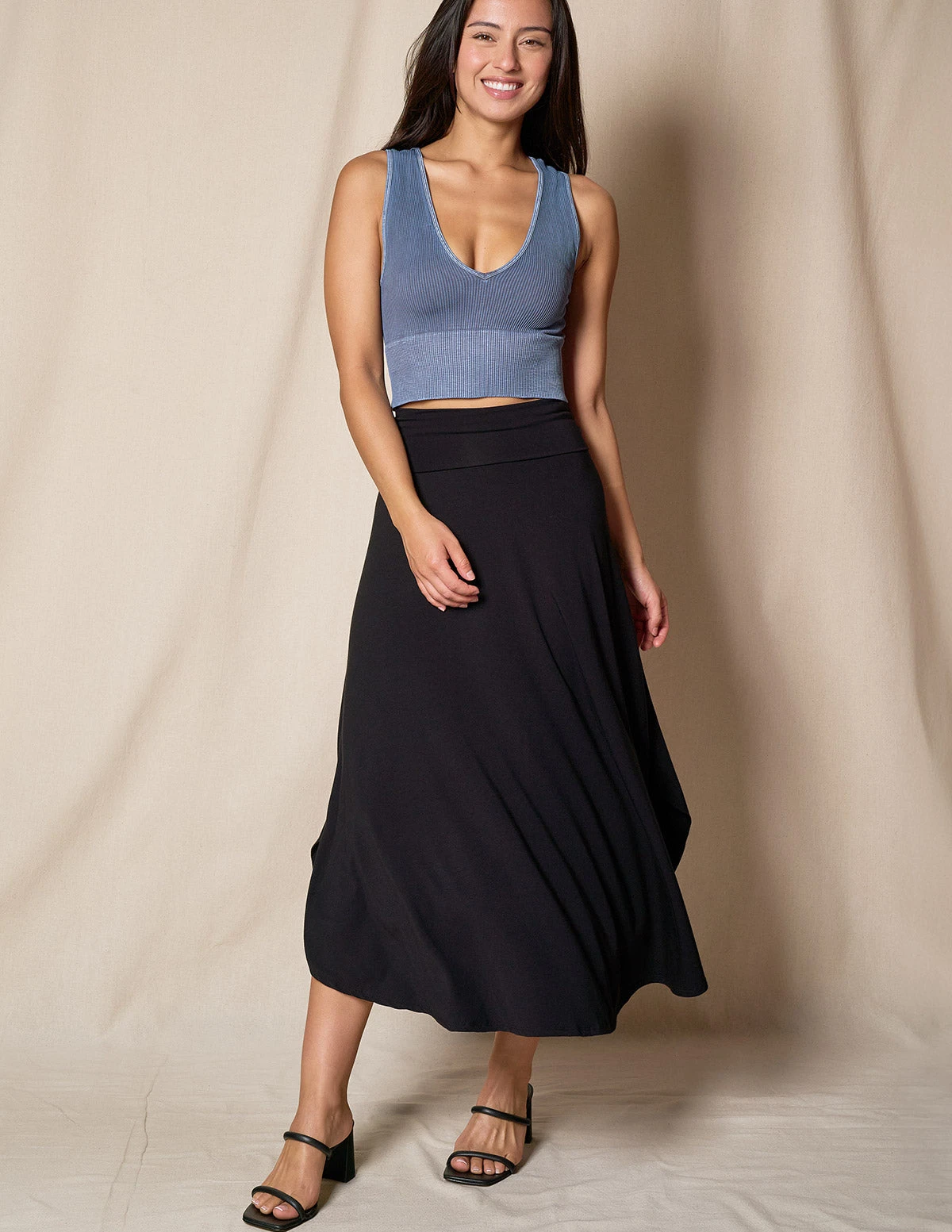 Bamboo Flat Waist Skirt - Black 6 Bamboo Flat Waist Skirt - Black - Image 4