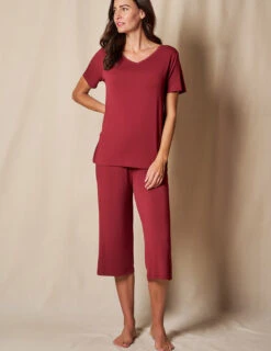 Bamboo V-Neck Sleep Tee - Burgundy -Tops & Tees Sale SIVANA101120249062 final