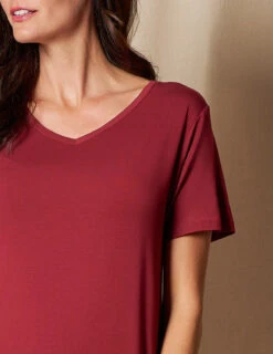 Bamboo V-Neck Sleep Tee - Burgundy -Tops & Tees Sale SIVANA101120249062 final D