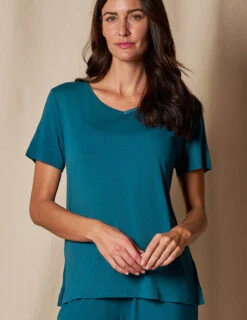 Bamboo V-Neck Sleep Tee - Deep Jade -Tops & Tees Sale SIVANA101120249169 final