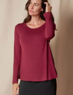 Bamboo Relaxed Long Sleeve Tee - Burgundy -Tops & Tees Sale SIVANA101120249912 final ed358b80 2b1f 4f63 8eb0 c39a53c30ee3