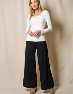 Bamboo Ponte Wide Leg Pants - Black
