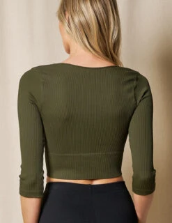 Control Fit Ribbed 3/4 Sleeve Crop Top -Tops & Tees Sale SIVANA1031 0931 final