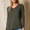 Bamboo / Organic Cotton Long Sleeve V-Neck Tee - Juniper -Tops & Tees Sale SIVANA1031 1184 final