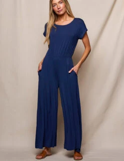 Bamboo Short Sleeve Jumpsuit - Navy 8 Bamboo Short Sleeve Jumpsuit - Navy -Tops & Tees Sale SIVANA3046