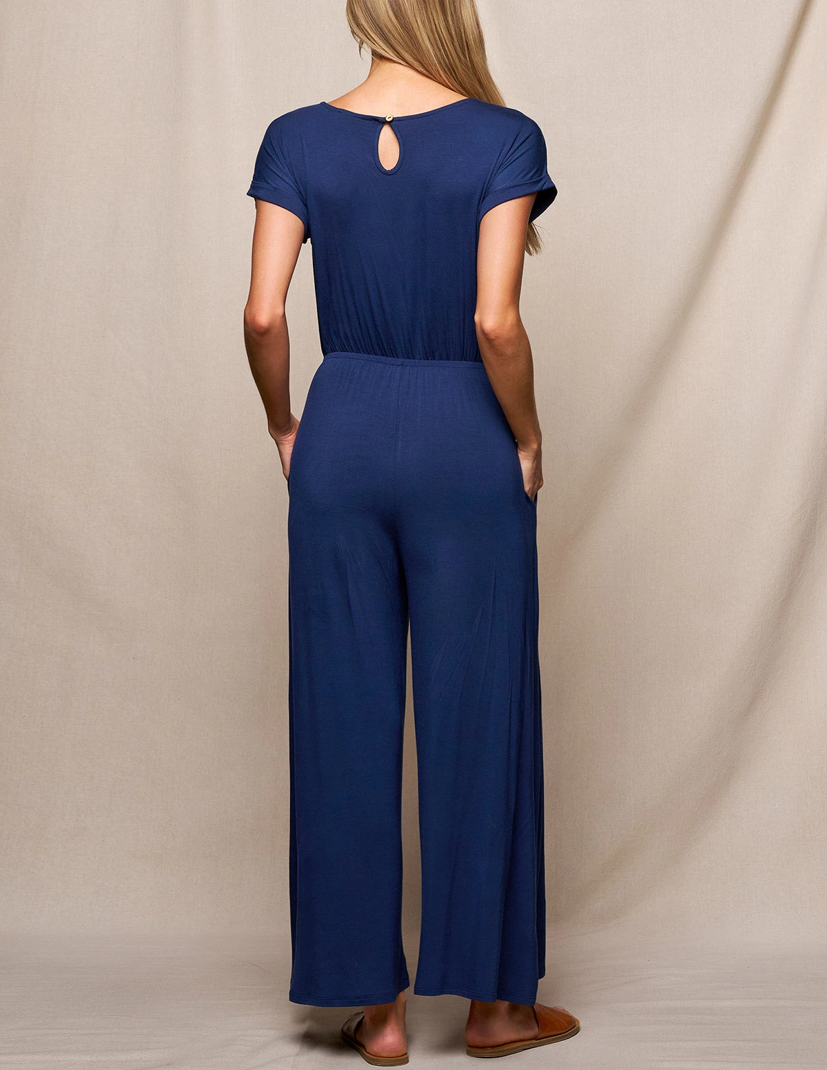 Bamboo Short Sleeve Jumpsuit - Navy 4 Bamboo Short Sleeve Jumpsuit - Navy - Image 2