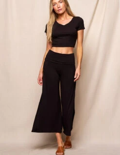 Bamboo Flare Ankle Pants - Black -Tops & Tees Sale SIVANA3144