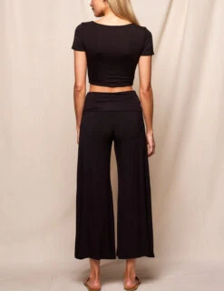 Bamboo Flare Ankle Pants - Black -Tops & Tees Sale SIVANA3148