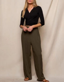 Linen / Bamboo Soft Waist Pants - Olive -Tops & Tees Sale SIVANA3282 P