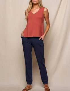 Bamboo / Organic Cotton Flat Waist Comfort Joggers - Navy