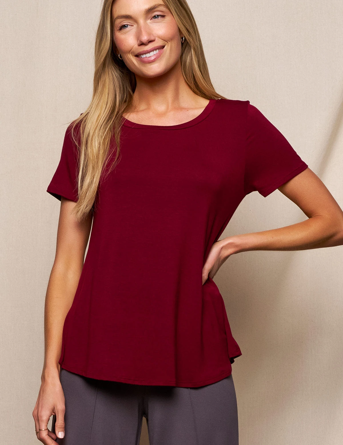 Bamboo Relaxed Tee - Burgundy 3 Bamboo Relaxed Tee - Burgundy