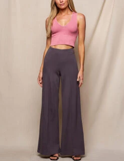 Bamboo Ponte Wide Leg Pants - Grey -Tops & Tees Sale SIVANA3438