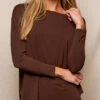 Bamboo Dolman Long Sleeve Tee - Coffee