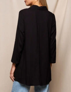 Linen / Bamboo Button Front Tunic - Black -Tops & Tees Sale SIVANA3585