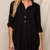 Linen / Bamboo Button Front Tunic - Black -Tops & Tees Sale SIVANA3599