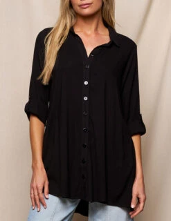 Linen / Bamboo Button Front Tunic - Black