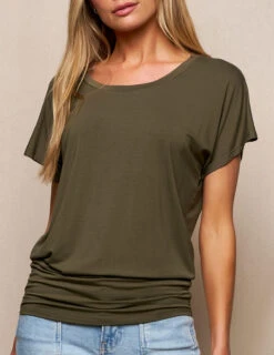 Bamboo Scoop Neck Dolman Tunic - Olive