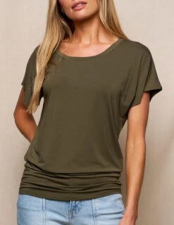 Bamboo Scoop Neck Dolman Tunic - Olive -Tops & Tees Sale SIVANA3627