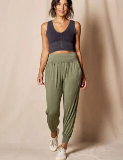 Foldover Waist Bamboo Joggers -Tops & Tees Sale SIVANASPIRIT 08292024 3365