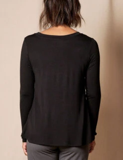 Bamboo Relaxed Long Sleeve Tee - Black -Tops & Tees Sale SIVANASPIRIT 08292024 3790