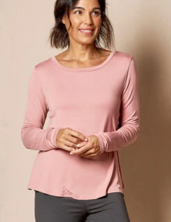 Bamboo Relaxed Long Sleeve Tee - Rosewater -Tops & Tees Sale SIVANASPIRIT 08292024 3812