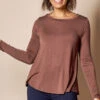 Bamboo Relaxed Long Sleeve Tee - Chocolate- Small And XS Only -Tops & Tees Sale SIVANASPIRIT 08292024 3845