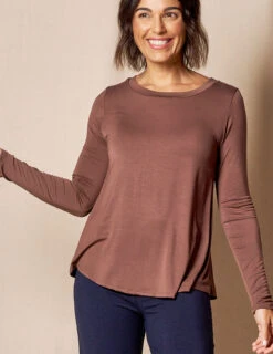 Bamboo Relaxed Long Sleeve Tee - Chocolate- Small And XS Only