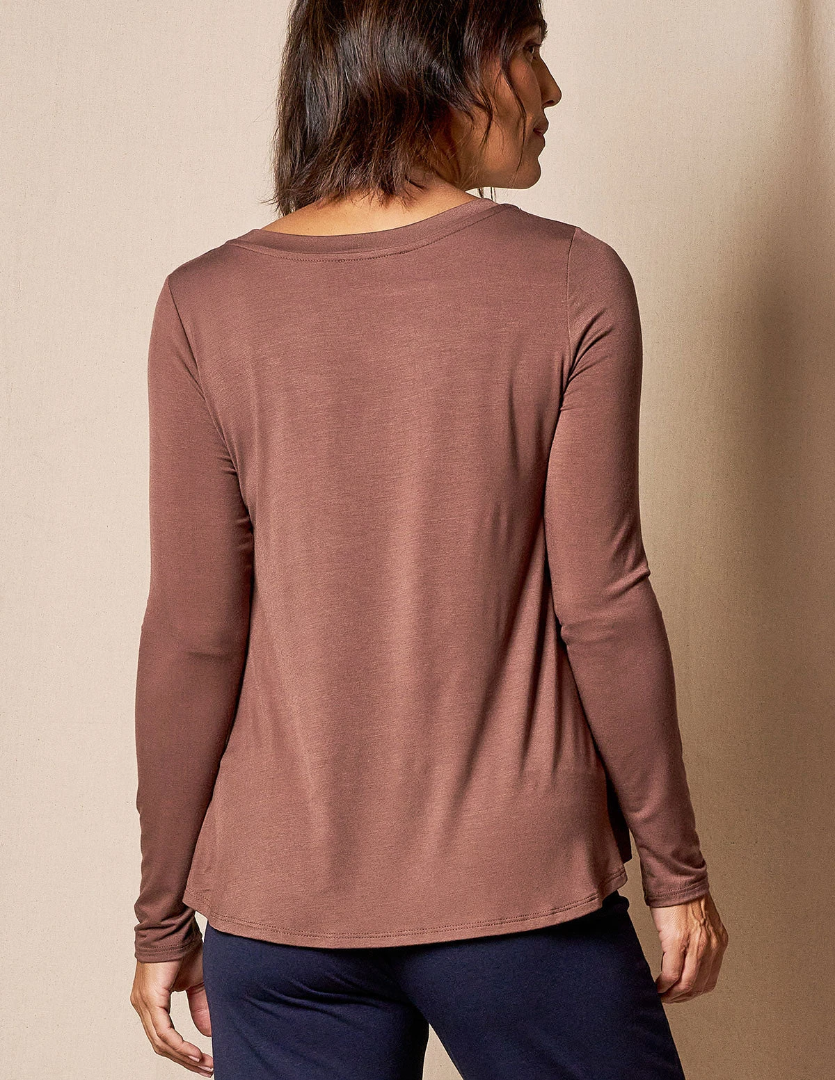 Bamboo Relaxed Long Sleeve Tee - Chocolate- Small And XS Only 4 Bamboo Relaxed Long Sleeve Tee - Chocolate- Small And XS Only - Image 2
