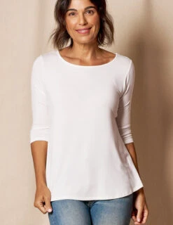 Bamboo 3/4 Sleeve Tee - Soft White