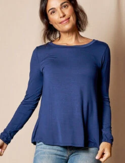 Bamboo Relaxed Long Sleeve Tee - Navy - Small Only