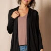 Bamboo Banded Front Cardigan - Black - Small Only -Tops & Tees Sale SIVANASPIRIT 08292024 4121